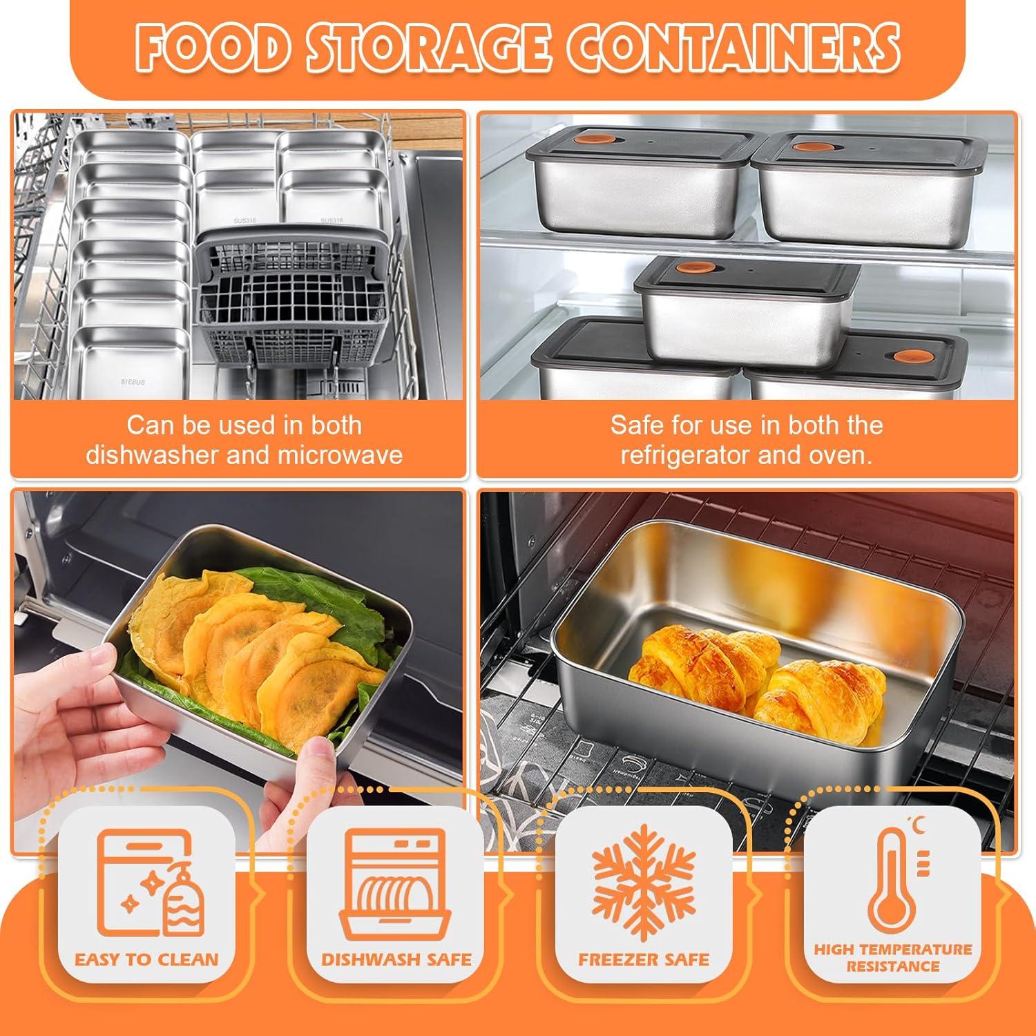 Set de 10 Contenedores de Alimentos Acero Inoxidable 304 16oz