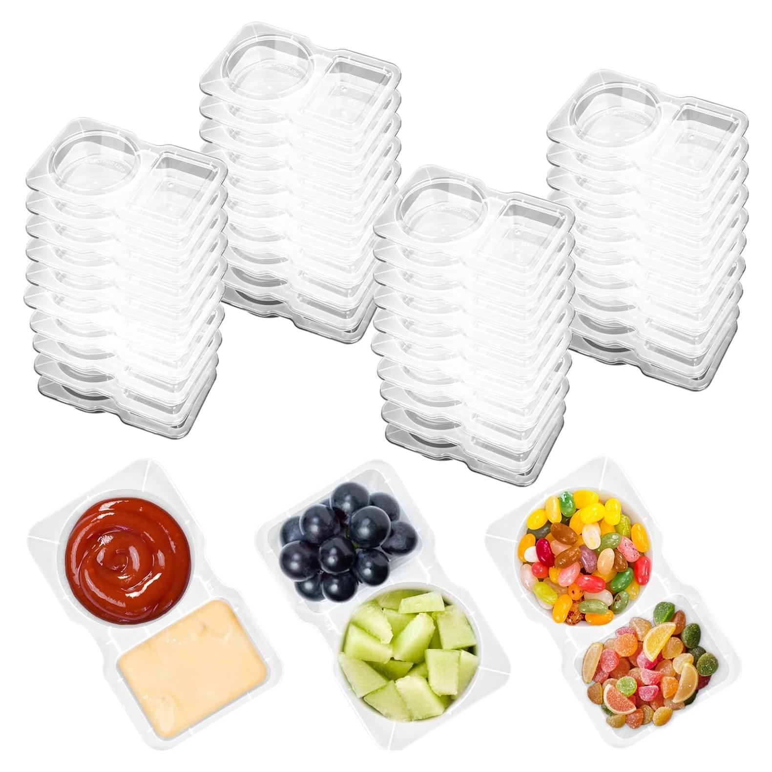 20 Contenedores de Snack Reutilizables VTM con Tapa Doble Compartimento