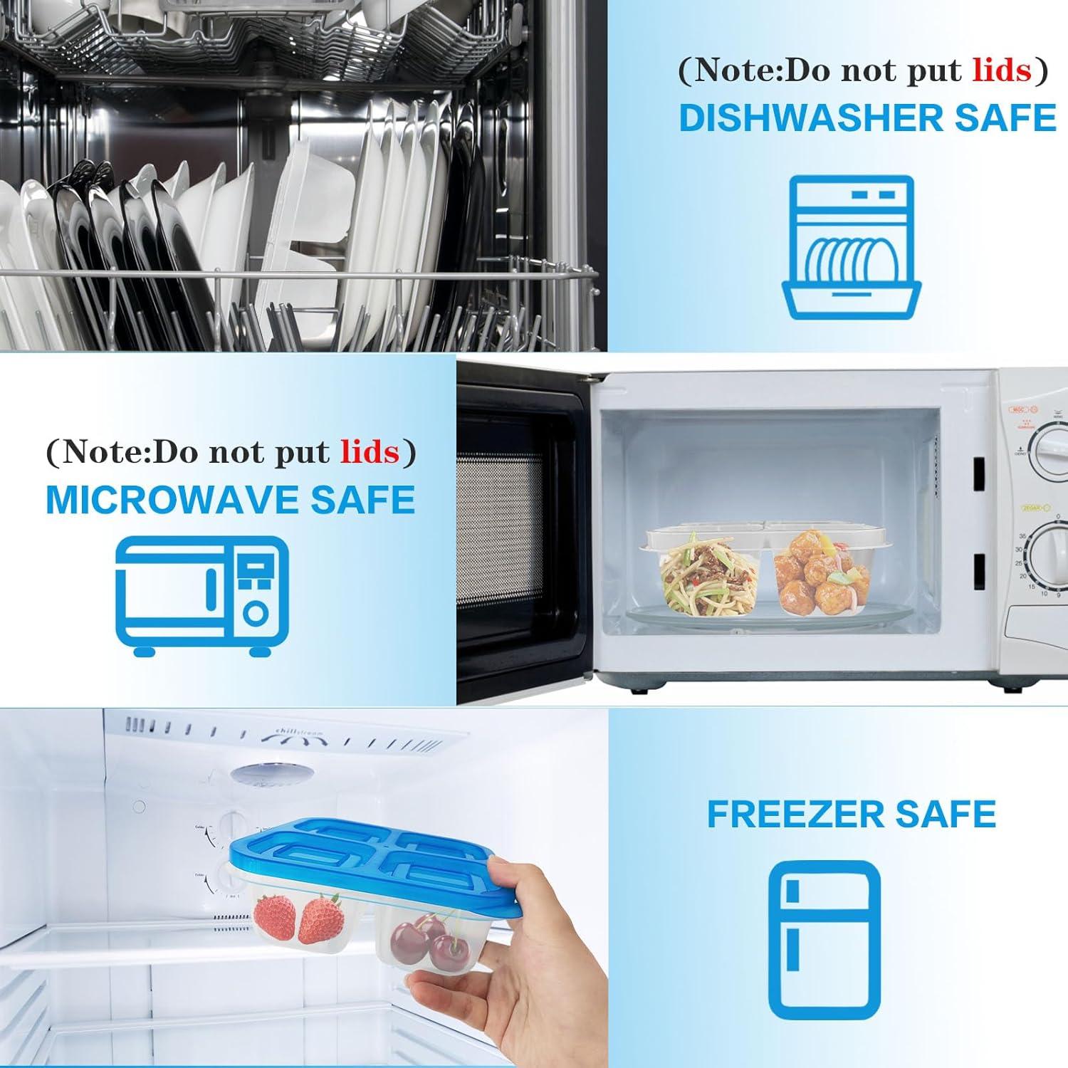 10 Cajas de Snack Multicolores 4 Compartimentos Reutilizables