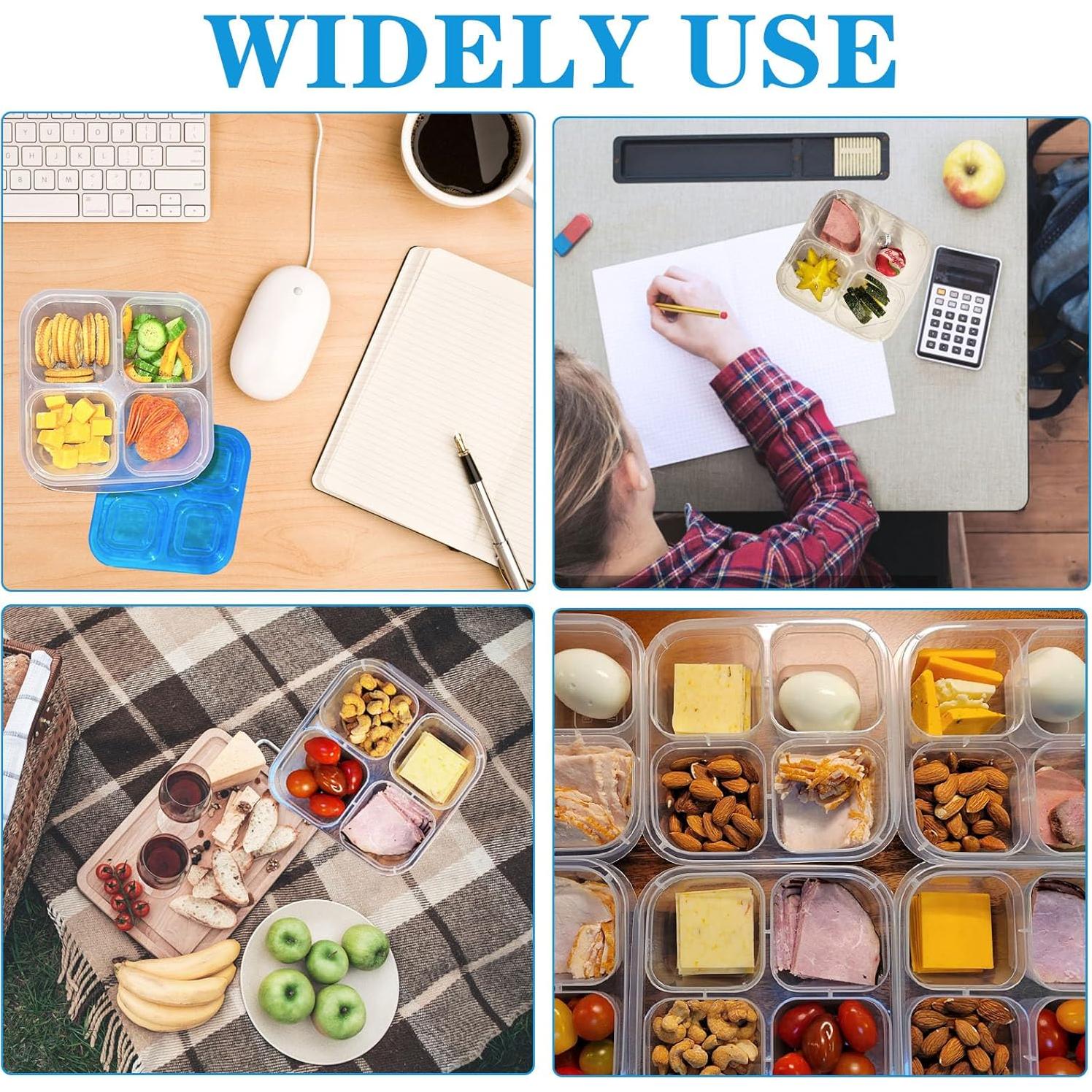 10 Cajas de Snack Multicolores 4 Compartimentos Reutilizables