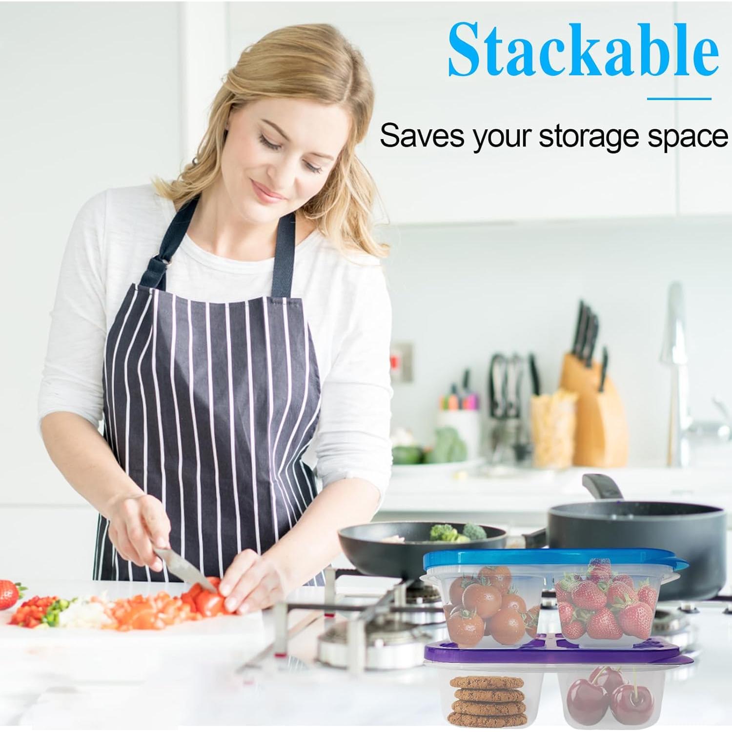 10 Cajas de Snack Multicolores 4 Compartimentos Reutilizables