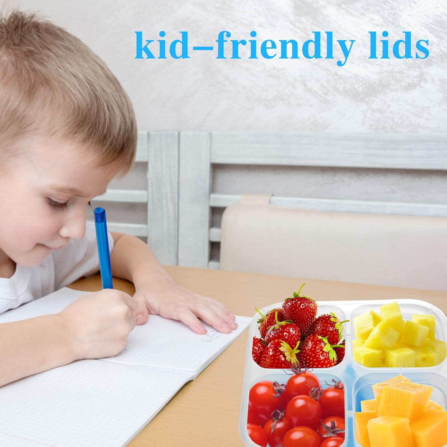 10 Cajas de Snack Multicolores 4 Compartimentos Reutilizables