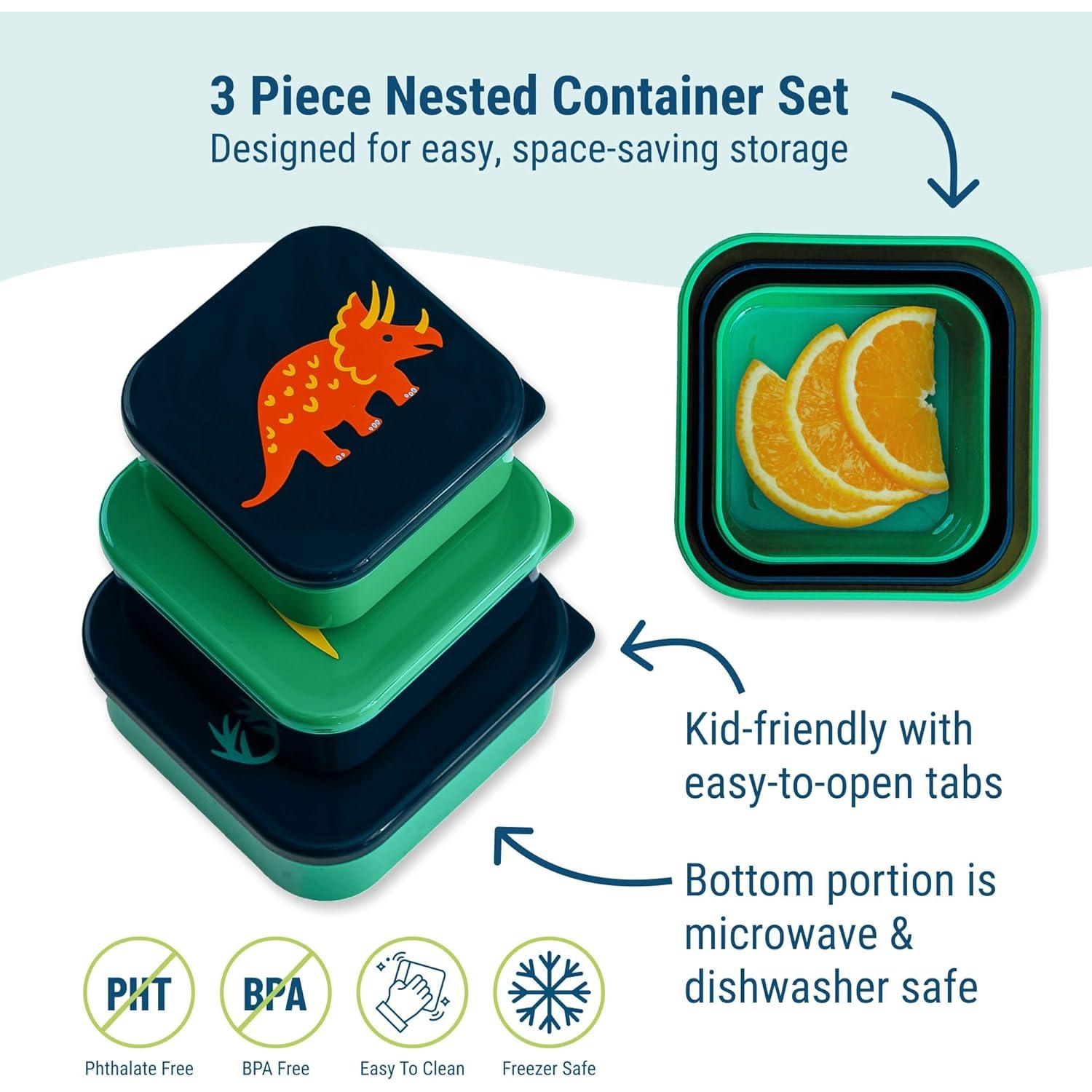 Set de 3 Contenedores de Comida Anidados Wildkin - Dinosaurios