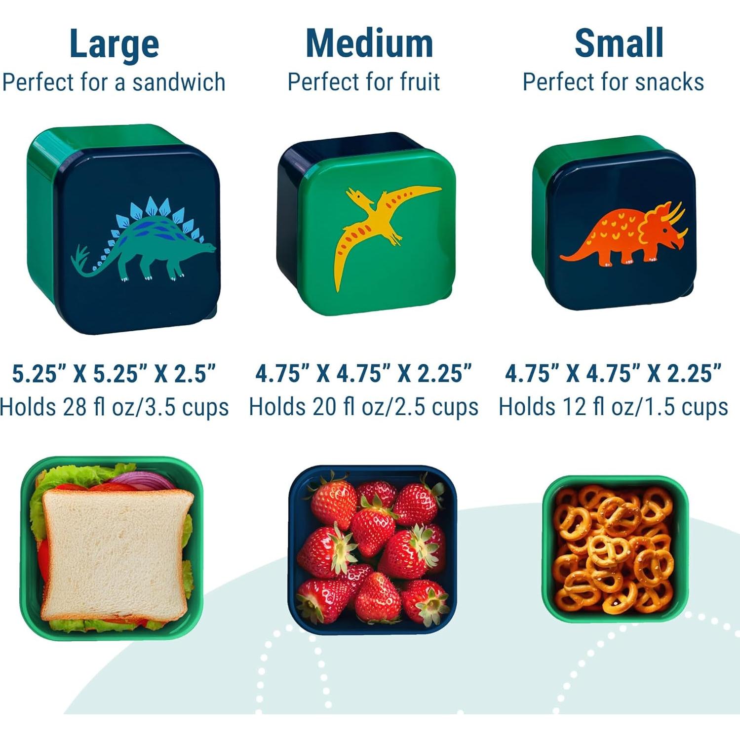 Set de 3 Contenedores de Comida Anidados Wildkin - Dinosaurios