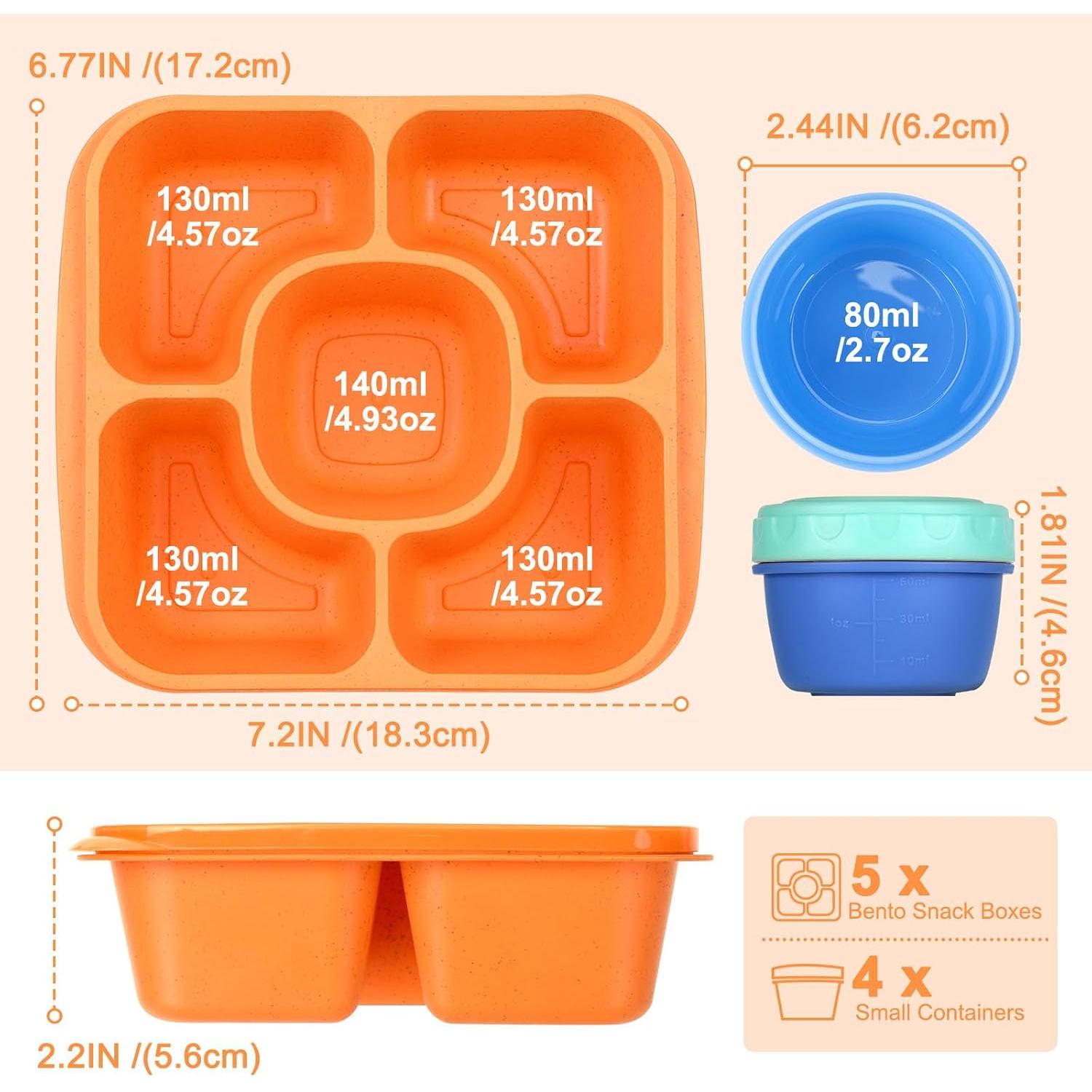FANCILLA Contenedores de Snack 5 Pack con Salsa a Prueba de Fugas