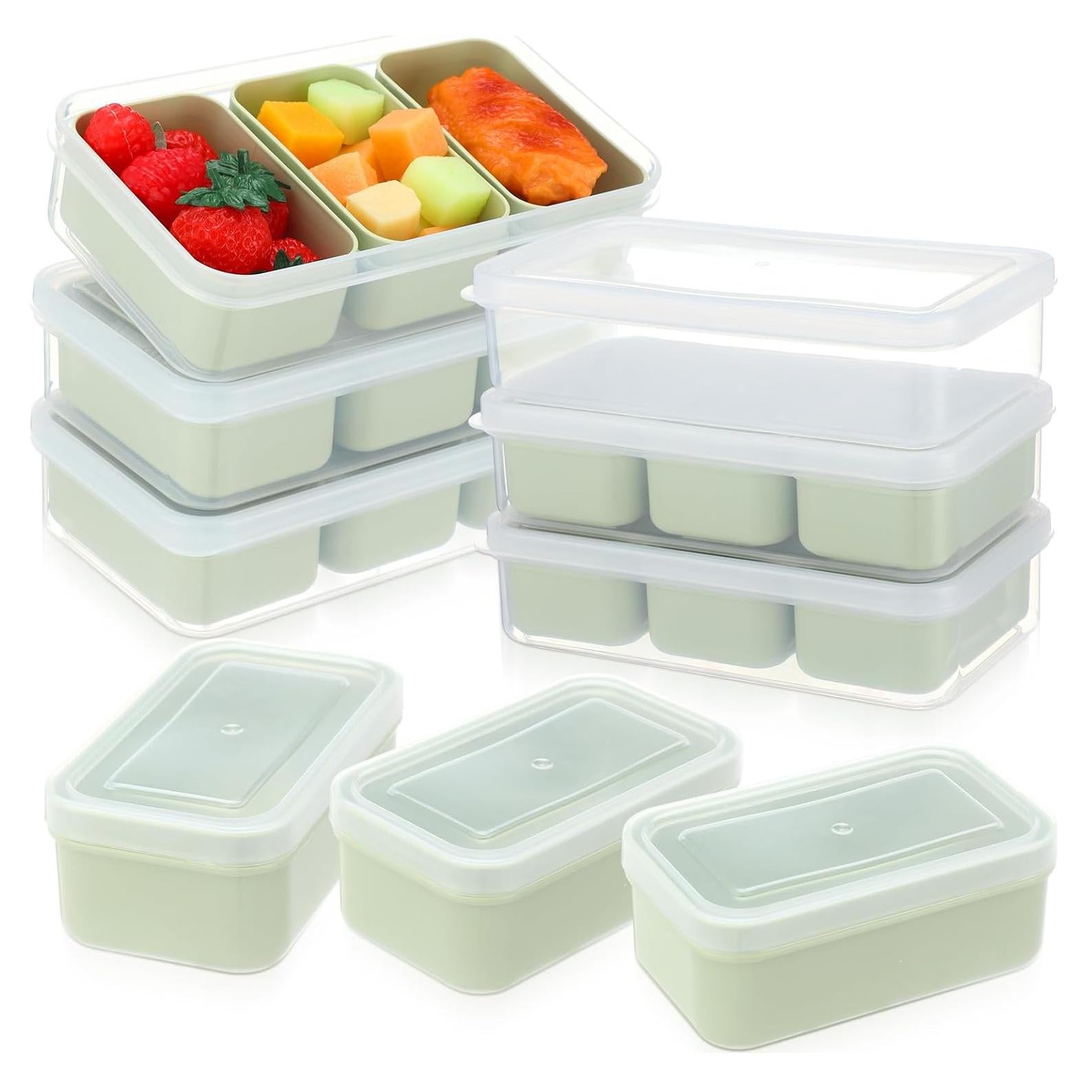 Honeydak 6 Cajas de Snacks Apilables con 3 Compartimentos Verde