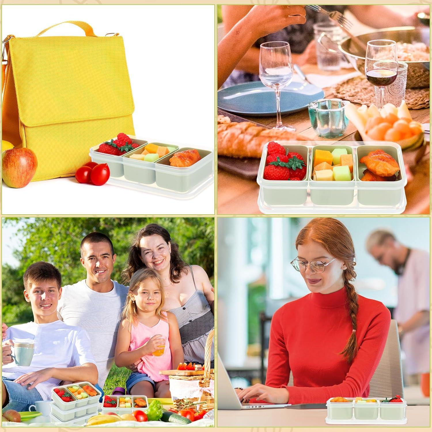 Honeydak 6 Cajas de Snacks Apilables con 3 Compartimentos Verde