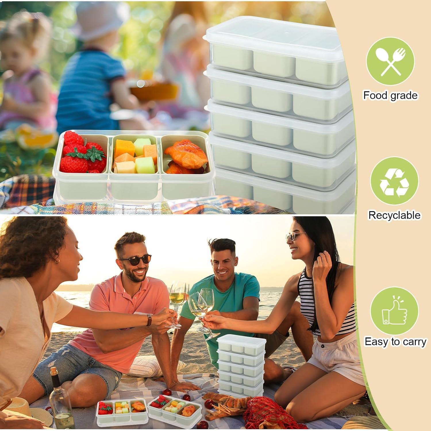 Honeydak 6 Cajas de Snacks Apilables con 3 Compartimentos Verde