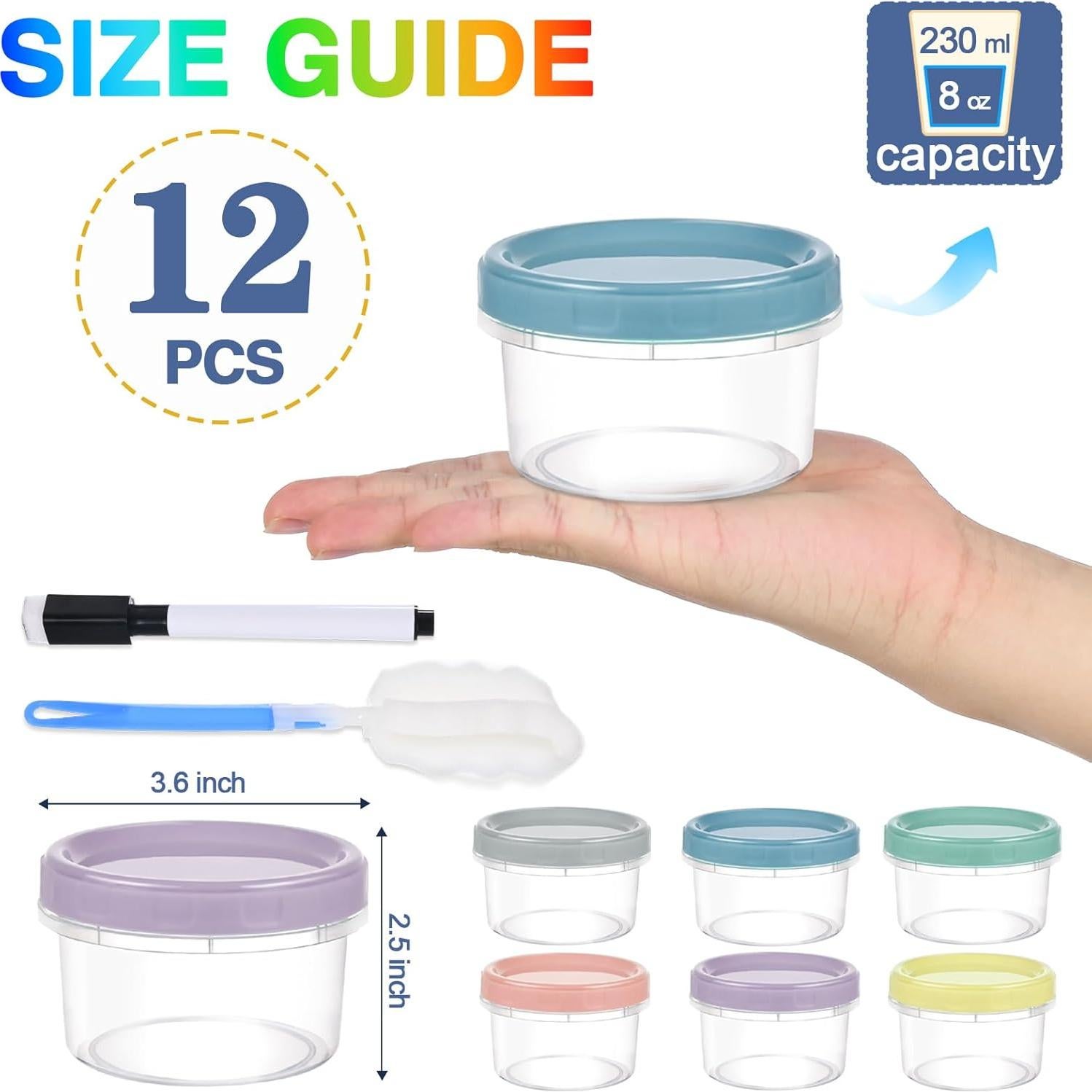 12 Contenedores de Plástico 8 oz Yomarket con Tapas Reutilizables