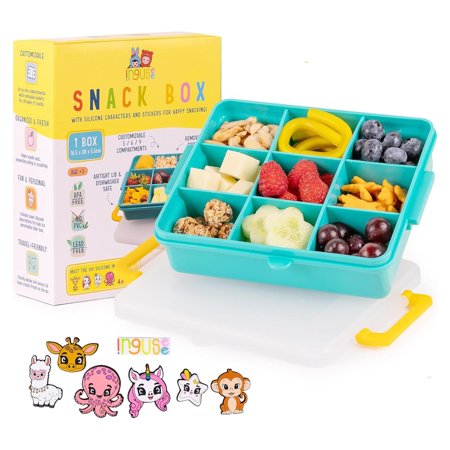 Caja de Snacks para Niños Turquesa - Contenedor Organizador 9 Compartimentos