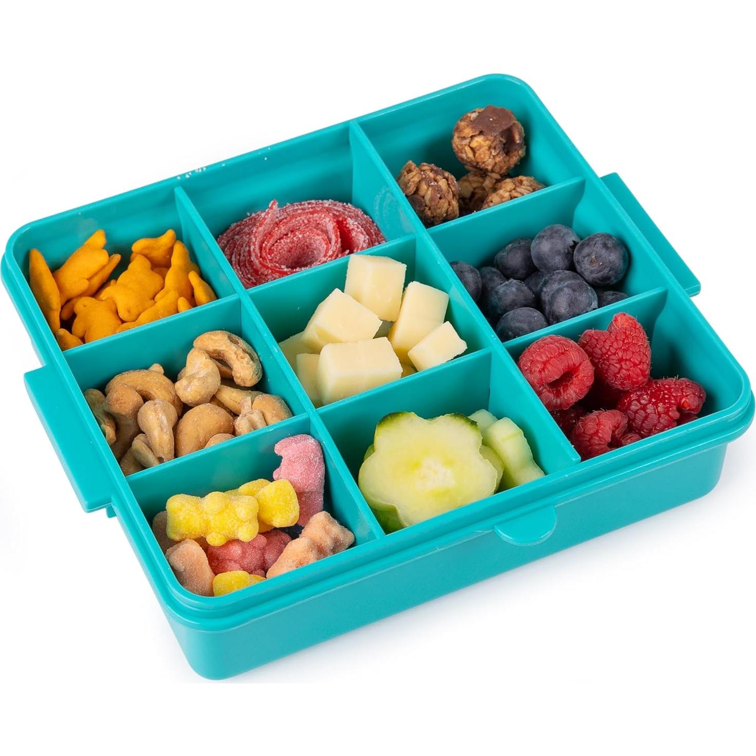 Caja de Snacks para Niños Turquesa - Contenedor Organizador 9 Compartimentos