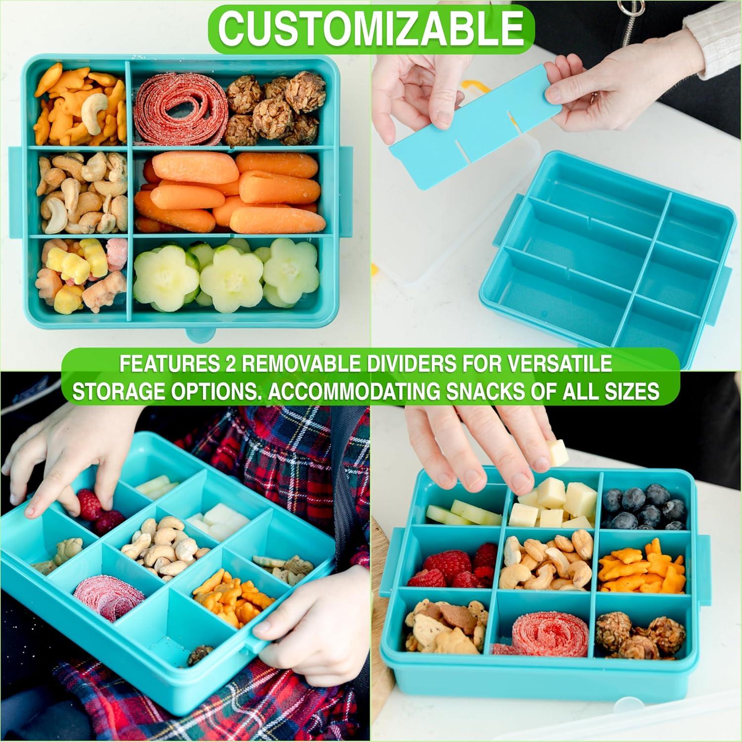 Caja de Snacks para Niños Turquesa - Contenedor Organizador 9 Compartimentos