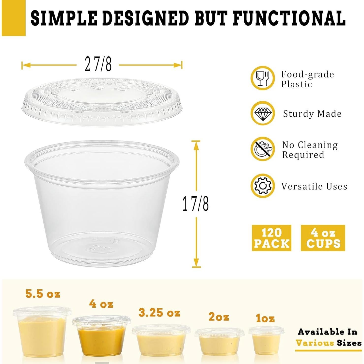 Tazas de Porción VITEVER 120 Sets 4 oz Apilables con Tapas