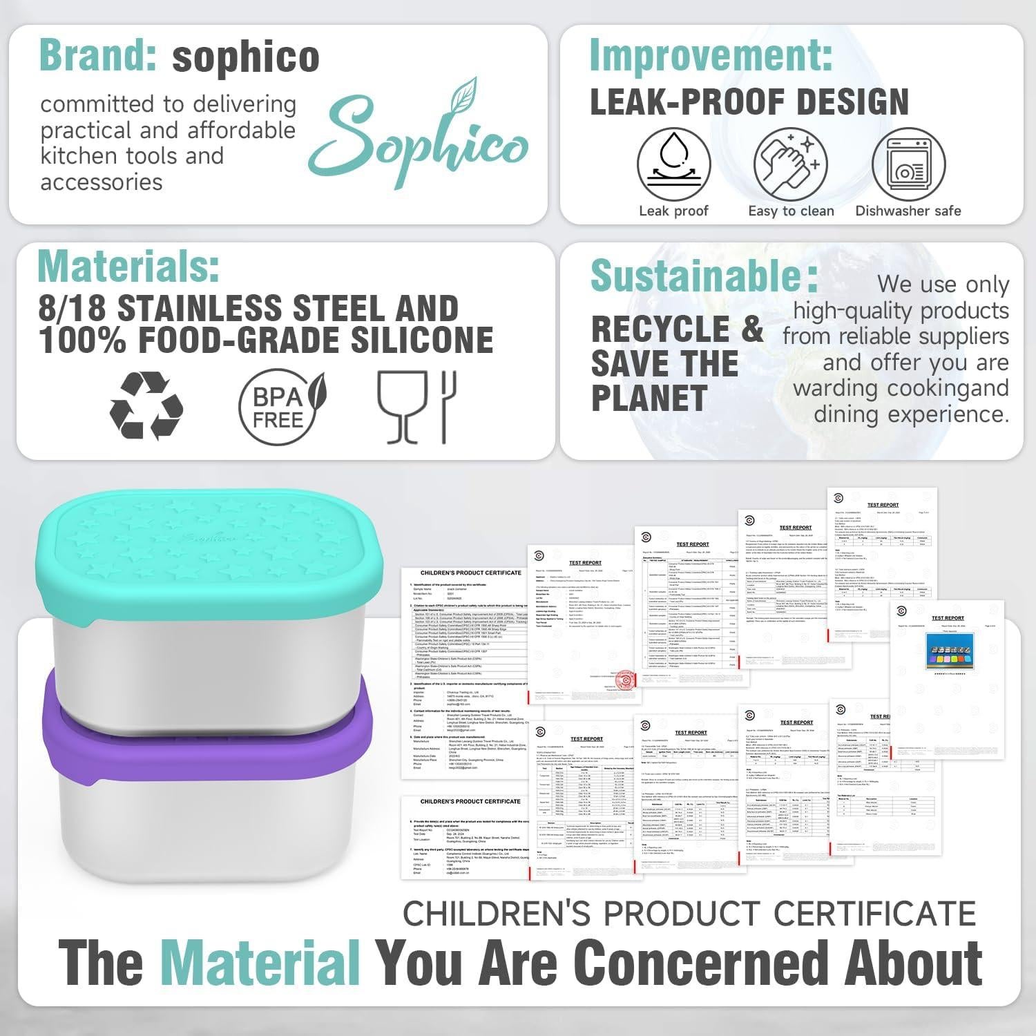 Contenedores de Aperitivos SOPHICO Acero Inoxidable 230 ml 4 Pack