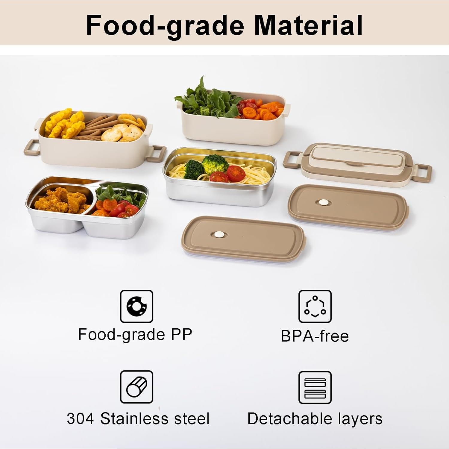 Caja de Almuerzo Bento Lille Home 2000 ml Acero Inoxidable Beige