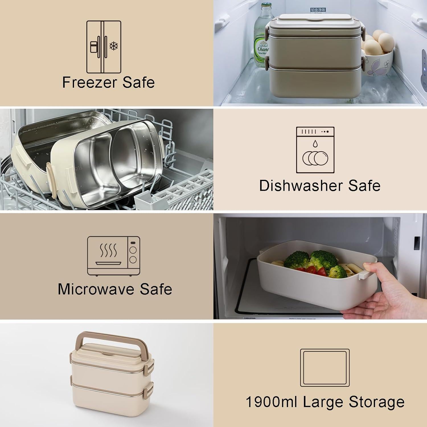 Caja de Almuerzo Bento Lille Home 2000 ml Acero Inoxidable Beige