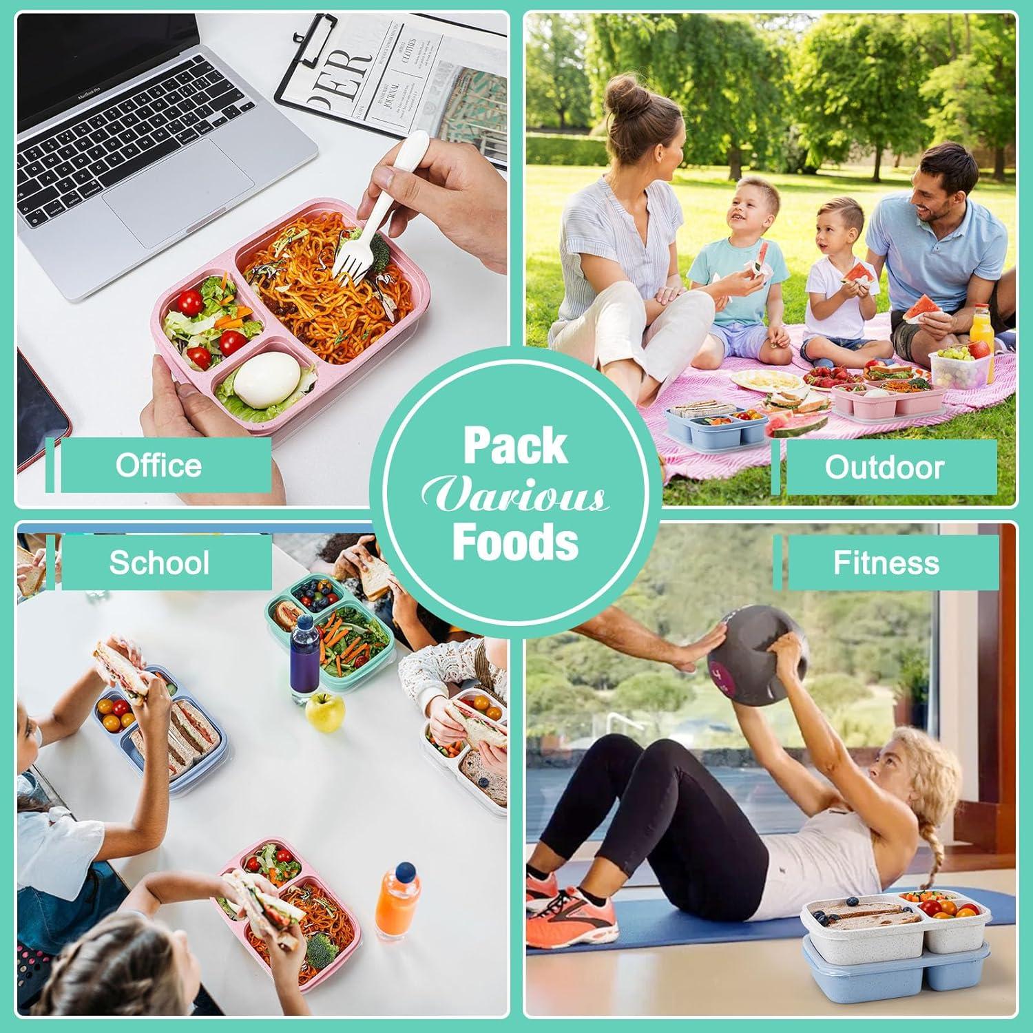 Contenedores de Almuerzo Caperci 4 Piezas 1000ml 3 Compartimentos