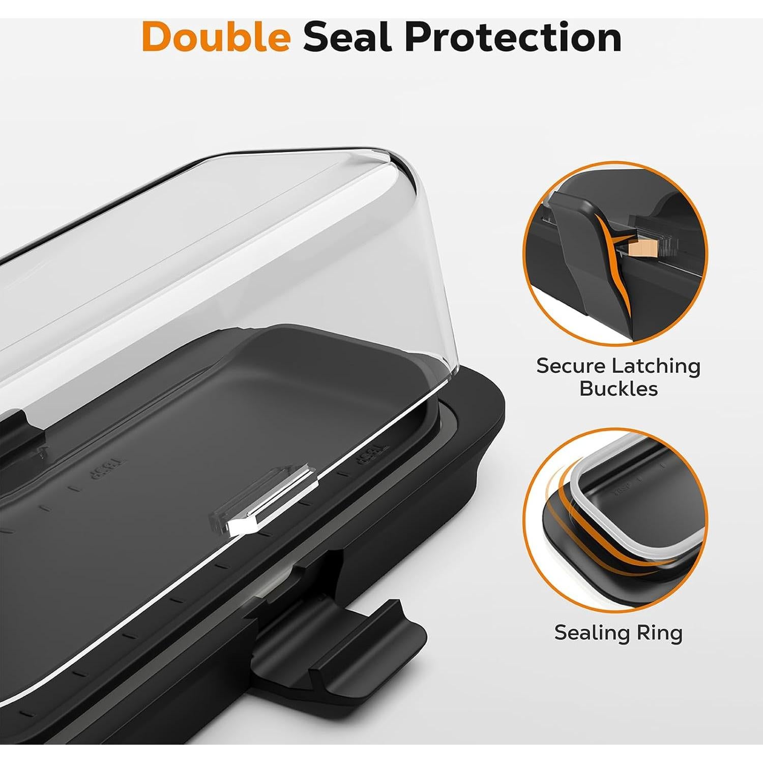 Plato para Mantequilla Hermético Pisol Negro 20.4x8.4cm