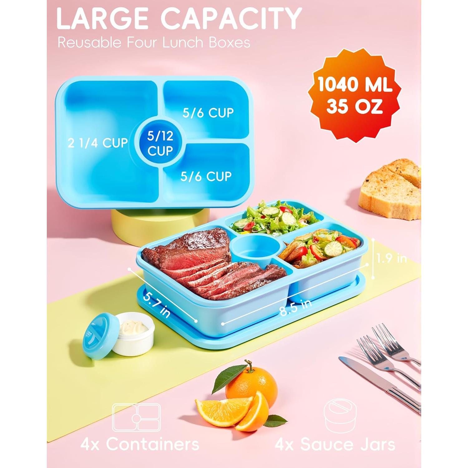 Contenedores de Almuerzo Canfanni 4 Pcs 1100ml Apilables