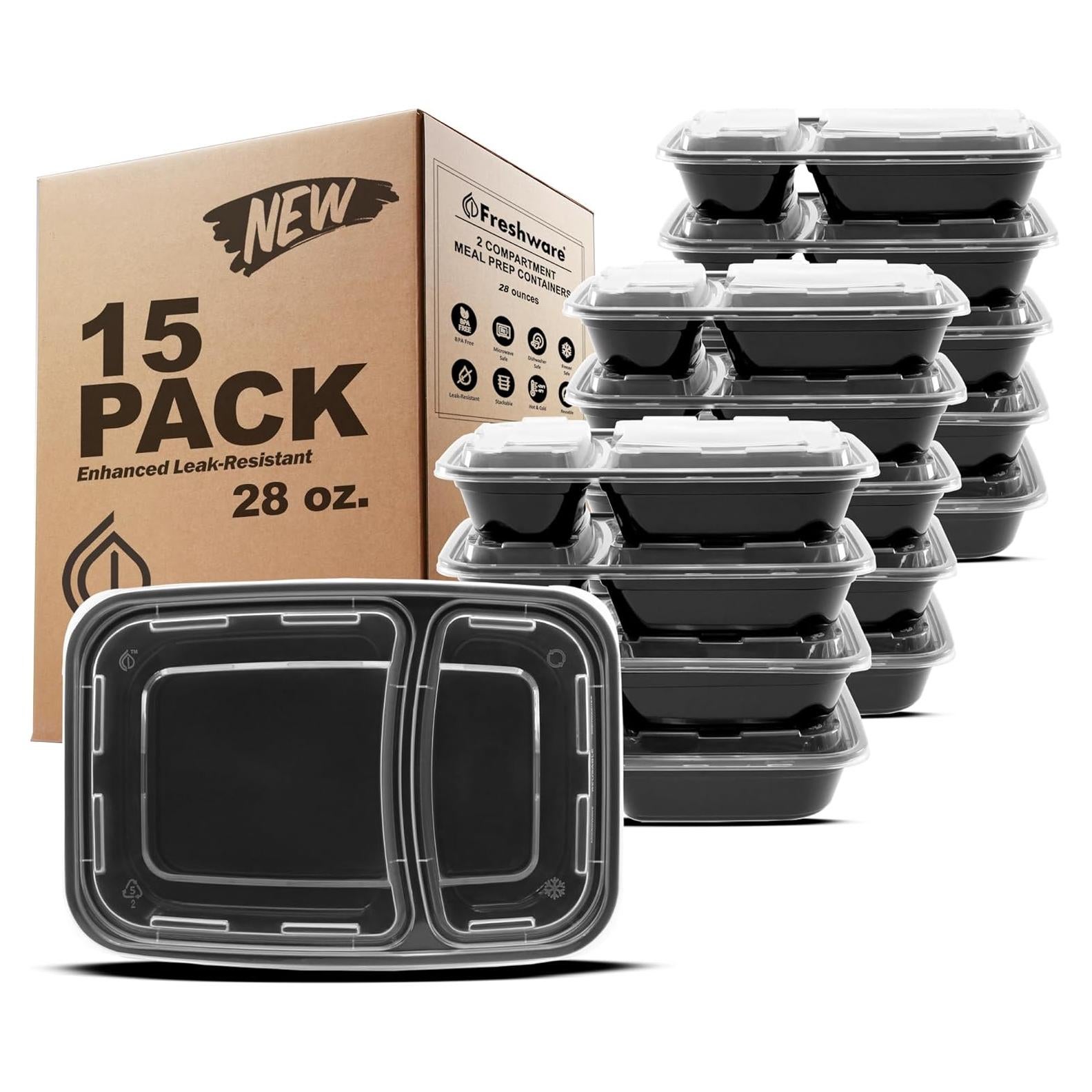 Contenedores de Preparación de Comidas Freshware 15 Piezas 828 ml