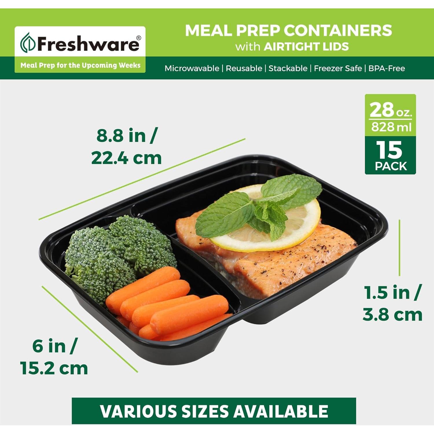 Contenedores de Preparación de Comidas Freshware 15 Piezas 828 ml