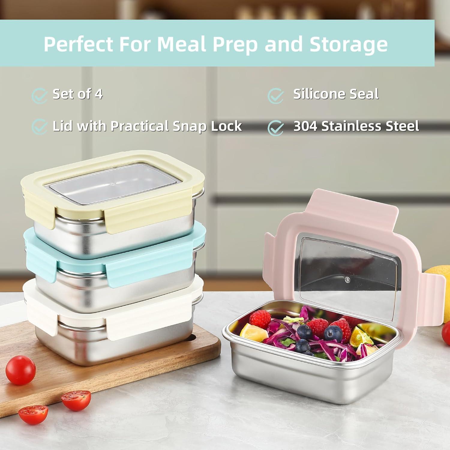 BEFOY Contenedor de Snack Acero Inoxidable 650ml 4 Piezas