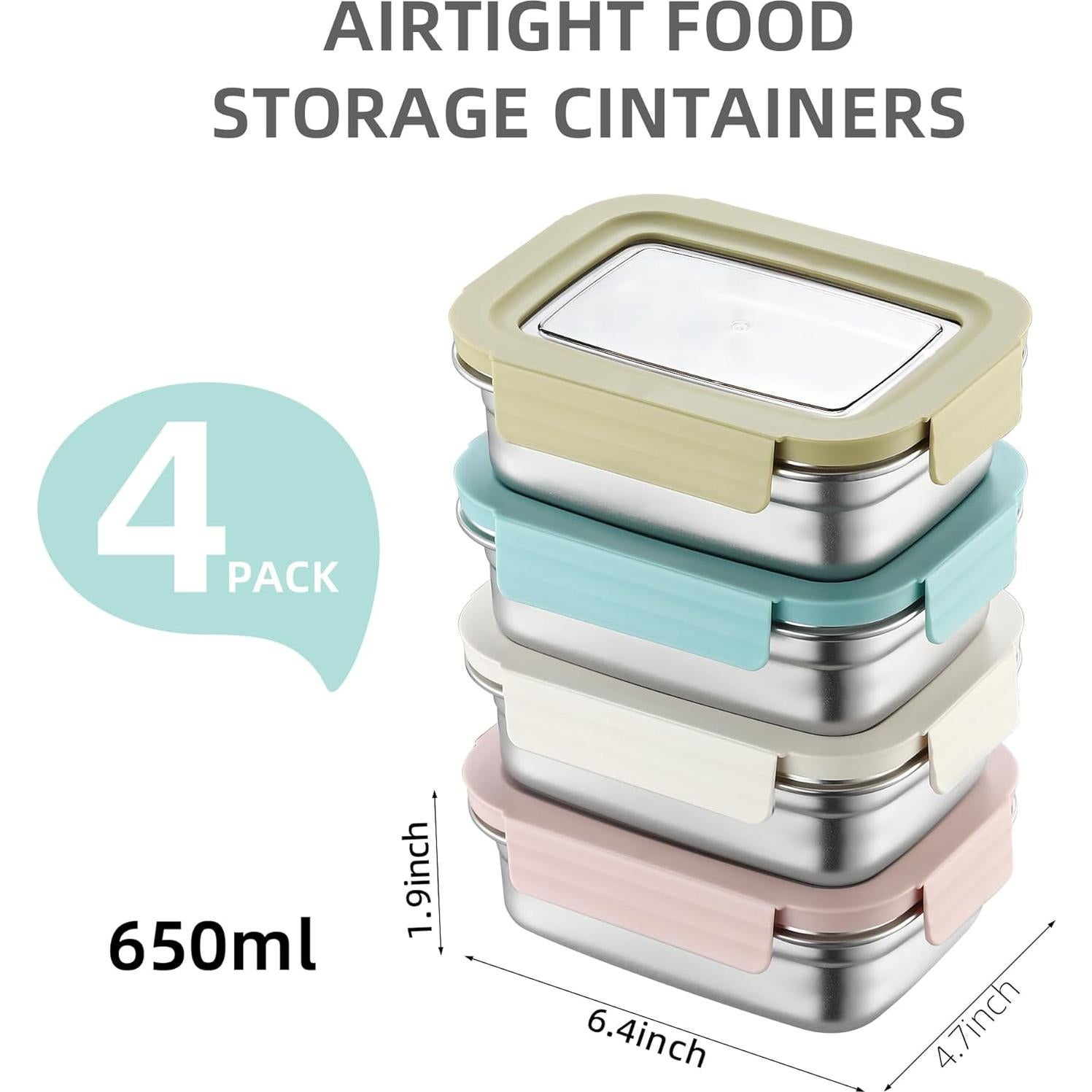 BEFOY Contenedor de Snack Acero Inoxidable 650ml 4 Piezas