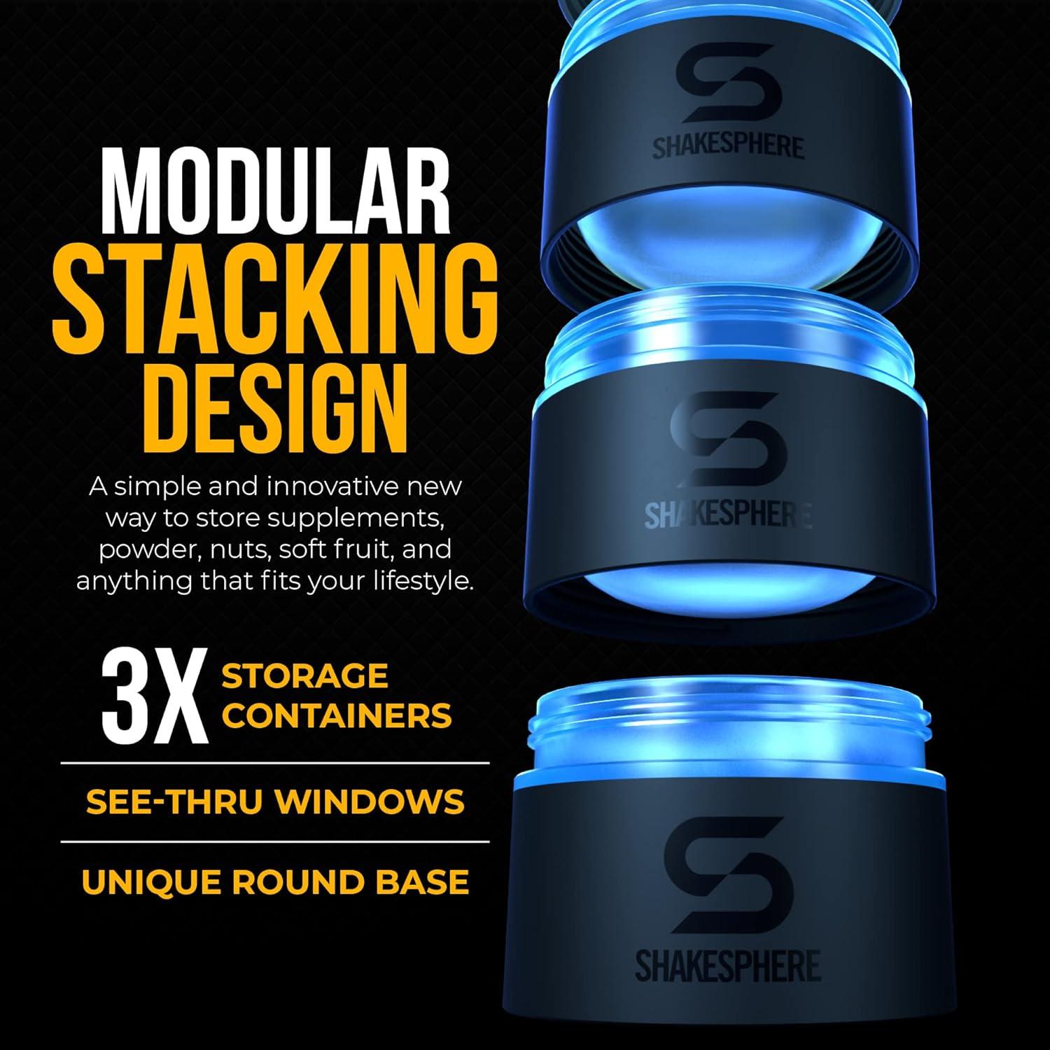 Contenedor de Snack Apilable ShakeSphere 3 Tazas Azul Cian