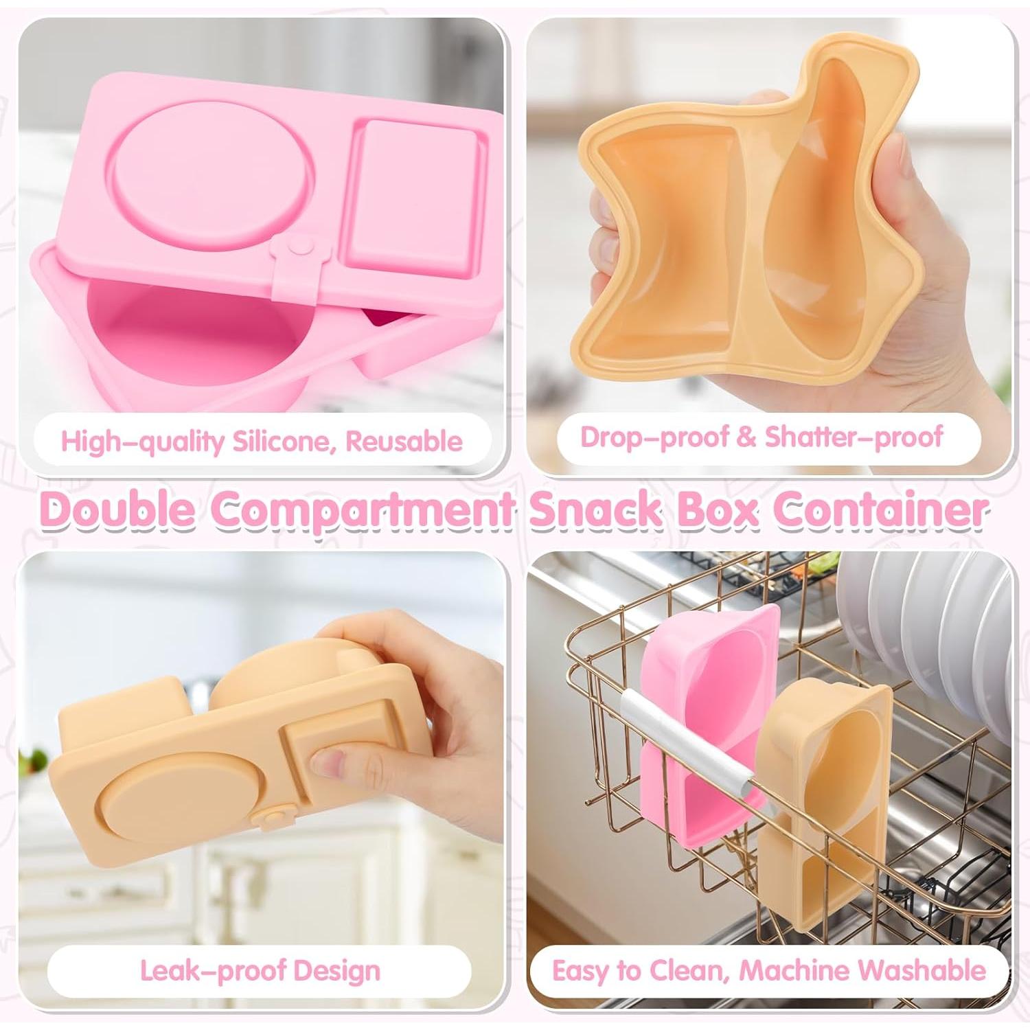 Contenedores de Snack de Silicona AGIFTMIND 2 Pcs Doble Compartimento