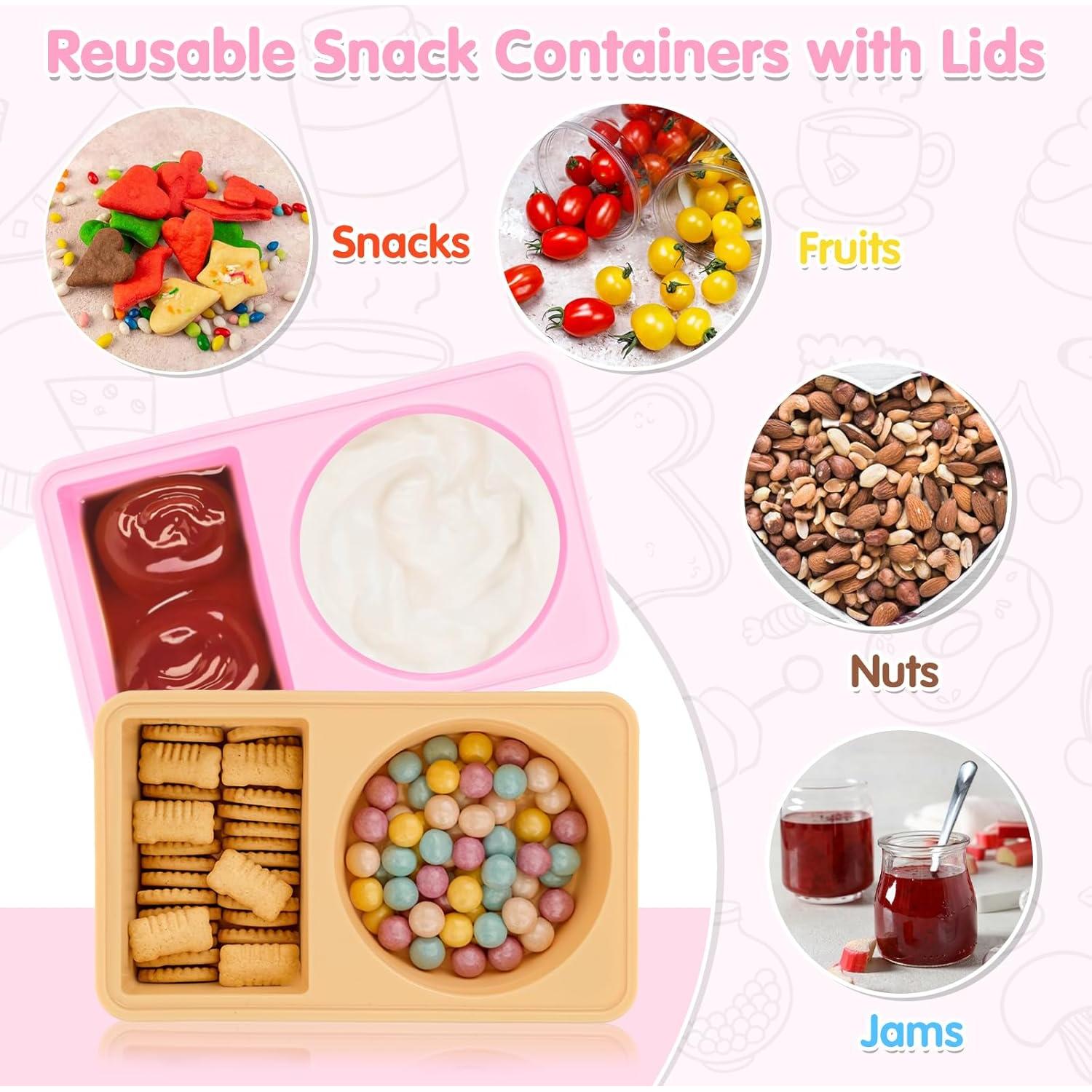 Contenedores de Snack de Silicona AGIFTMIND 2 Pcs Doble Compartimento