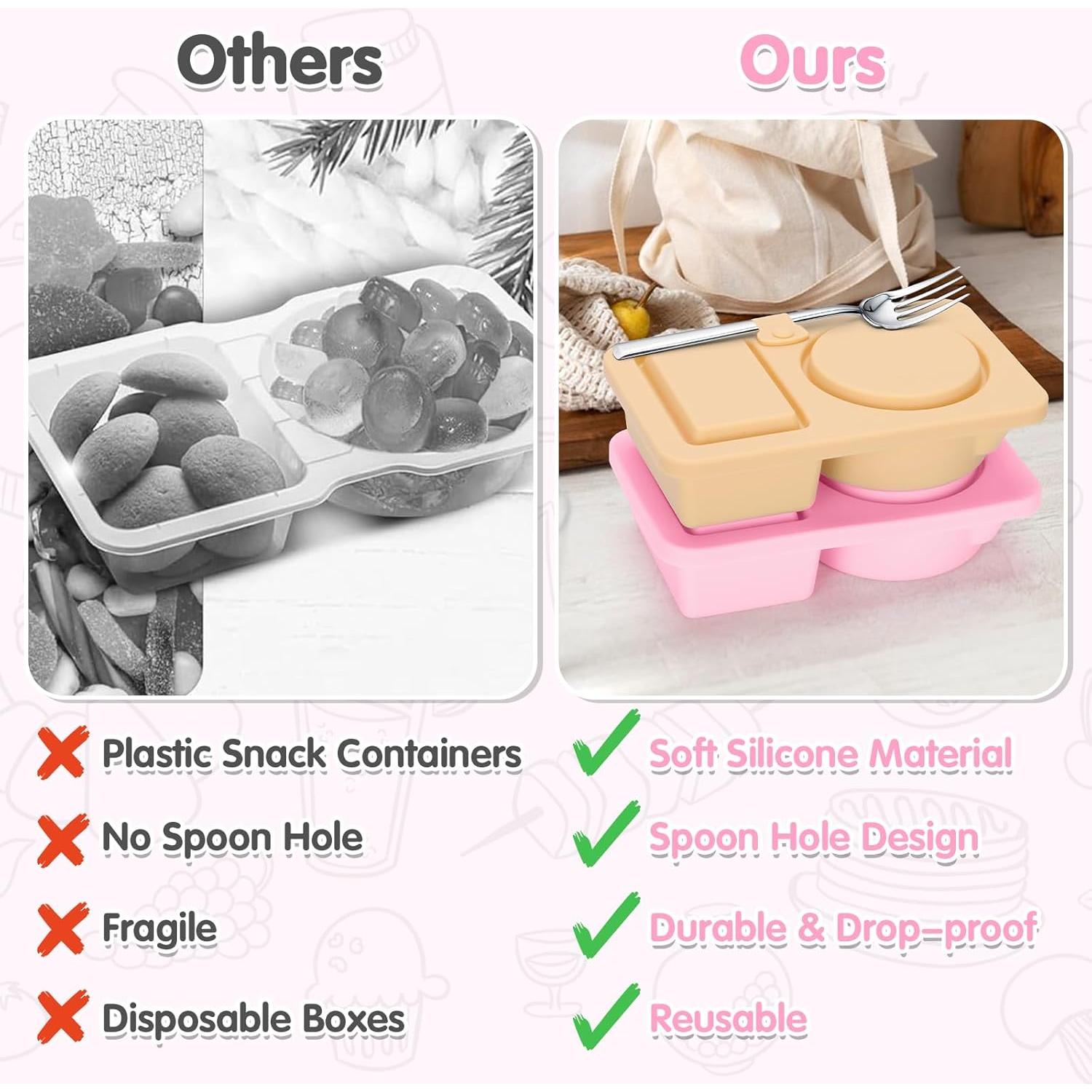 Contenedores de Snack de Silicona AGIFTMIND 2 Pcs Doble Compartimento