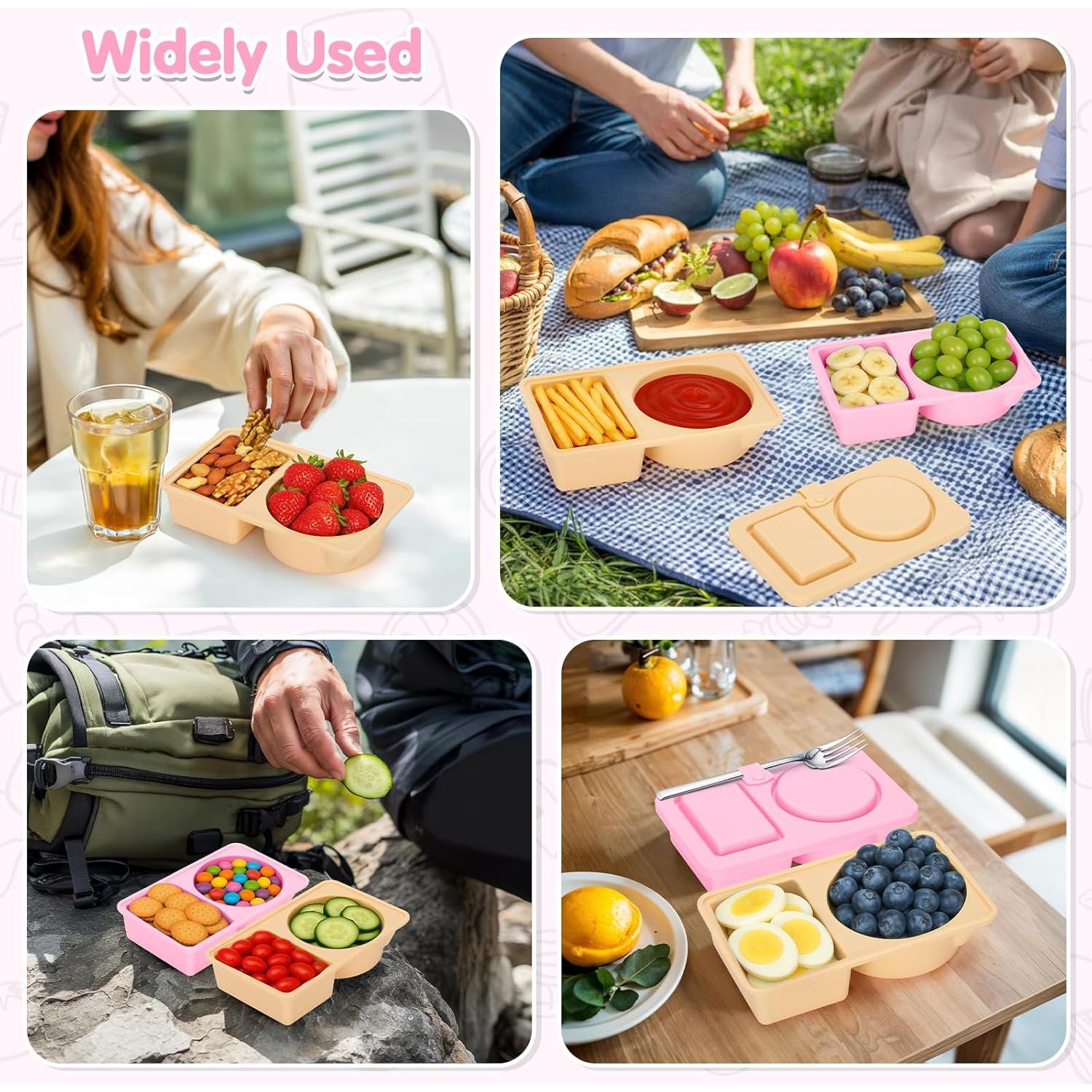 Contenedores de Snack de Silicona AGIFTMIND 2 Pcs Doble Compartimento