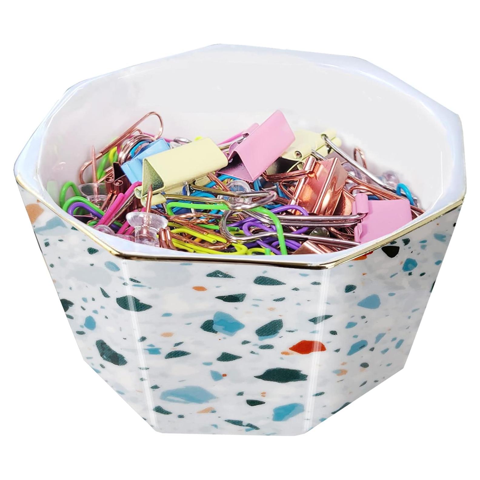 Soporte de Clips de Papel Cerámica LEAZUL Azul Terrazzo