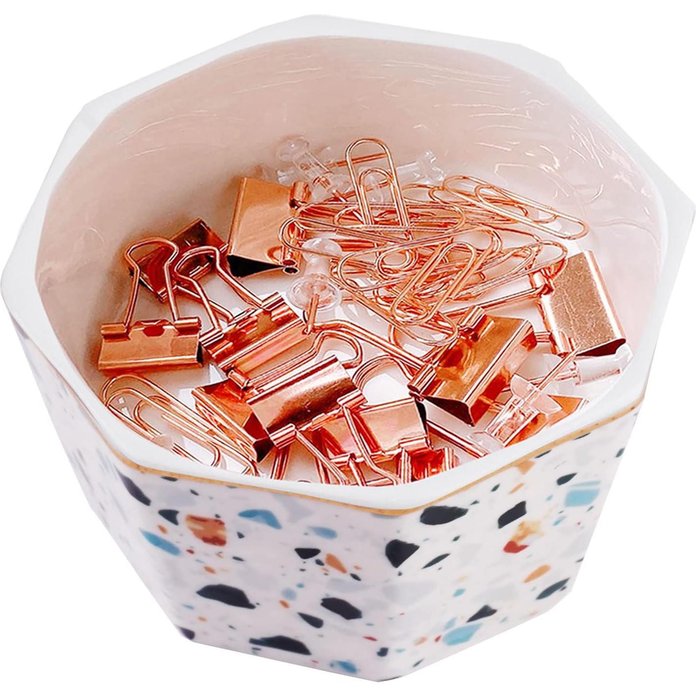 Soporte de Clips de Papel Cerámica LEAZUL Azul Terrazzo