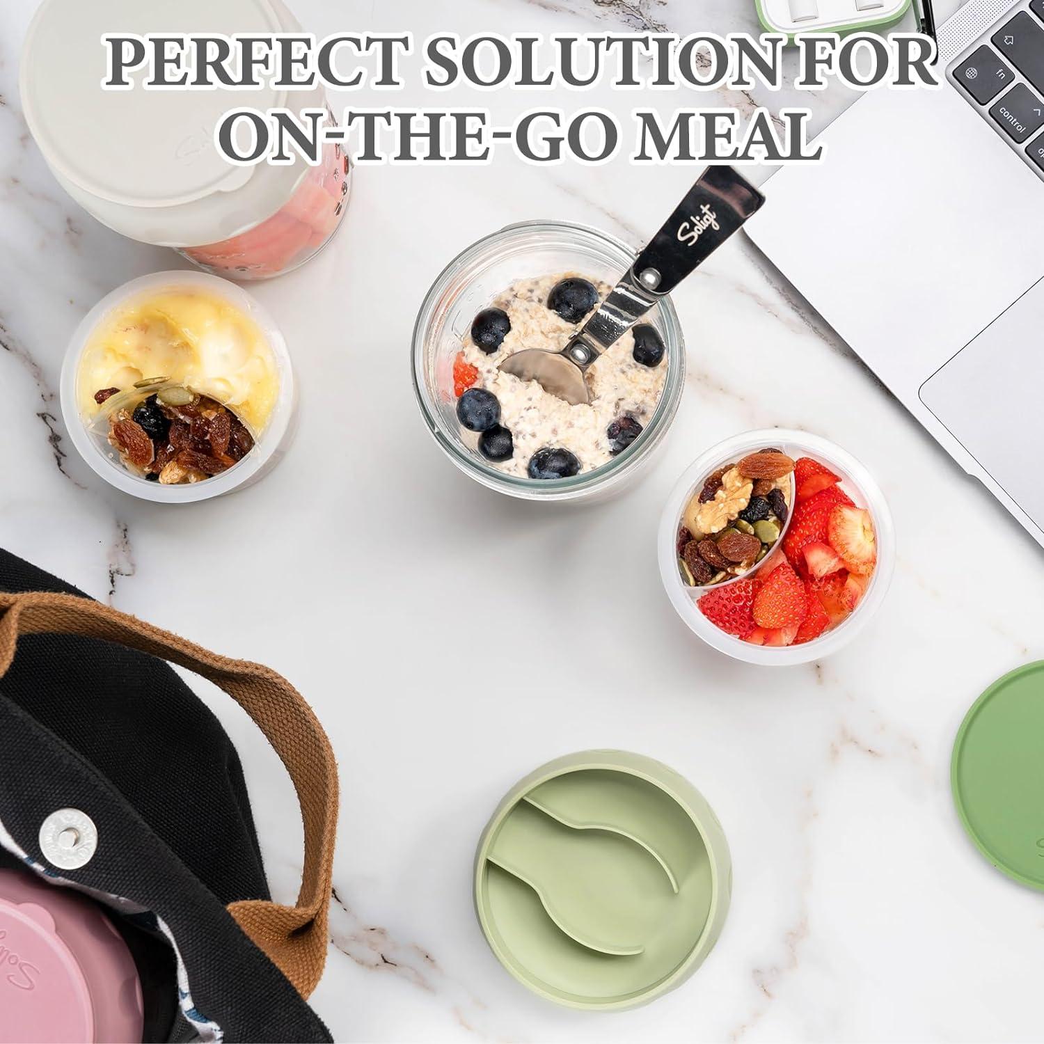 Contenedores de Avena Nocturna Soligt 16oz - 2 Piezas con Compartimentos