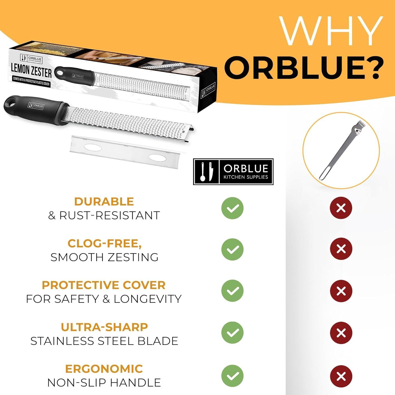 Rallador de Limón y Queso Orblue - Acero Inoxidable, Negro