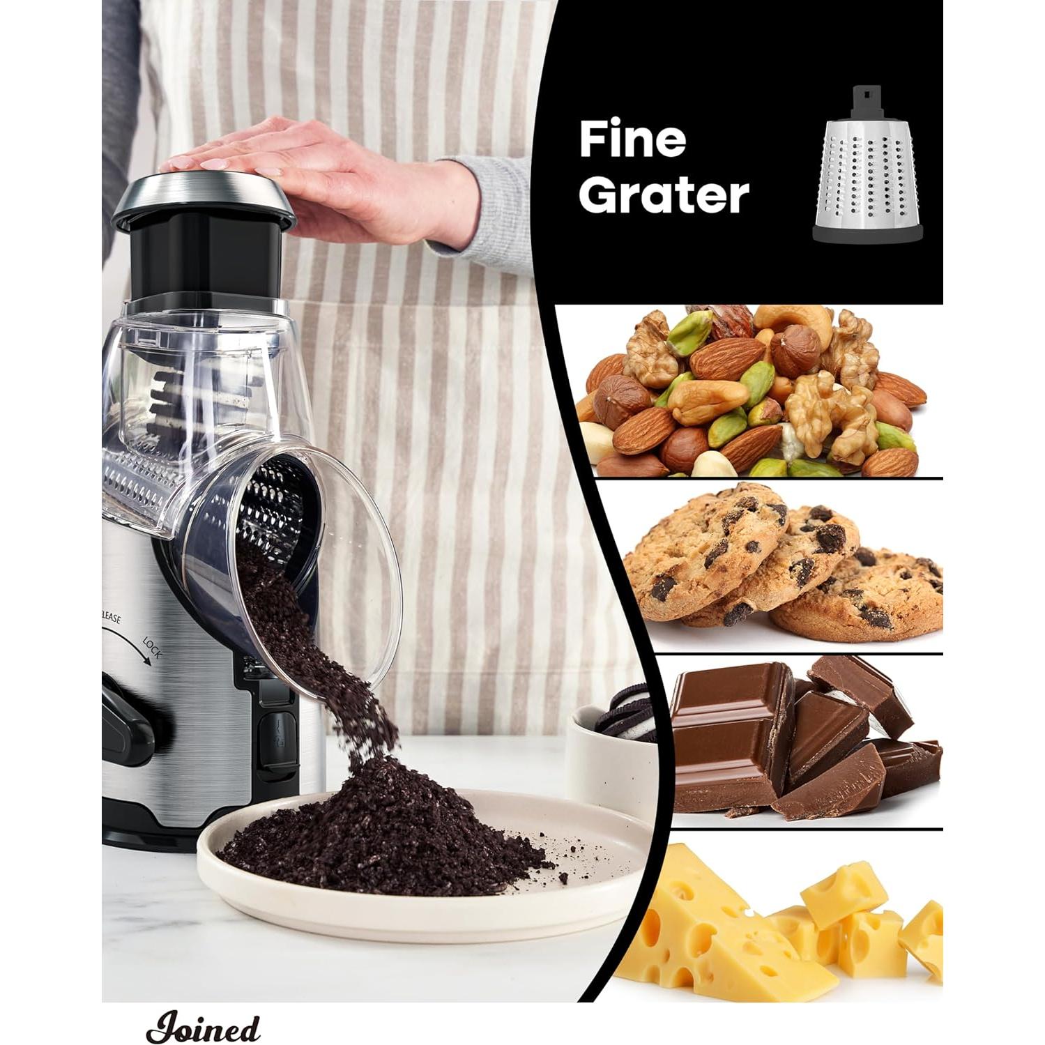 Rallador de Queso Rotativo Unido con Mango y 3 Cuchillas