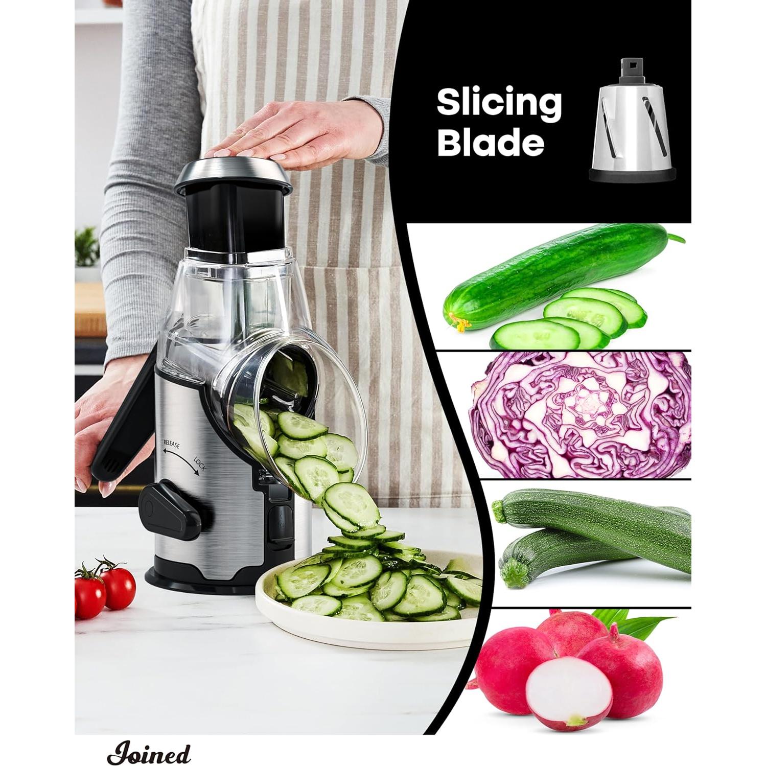 Rallador de Queso Rotativo Unido con Mango y 3 Cuchillas