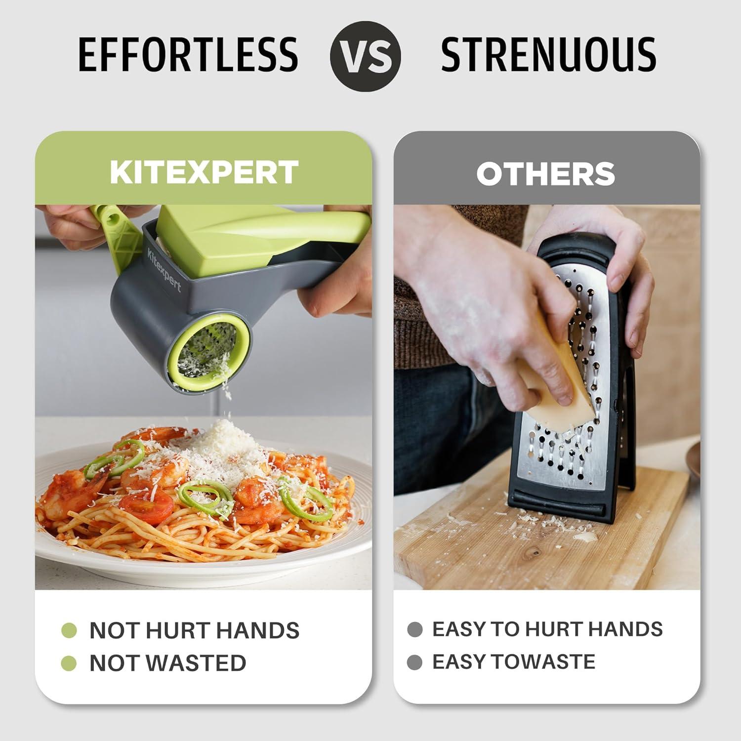 Rallador de Queso Rotativo KITEXPERT con 2 Tambores de Acero Inoxidable