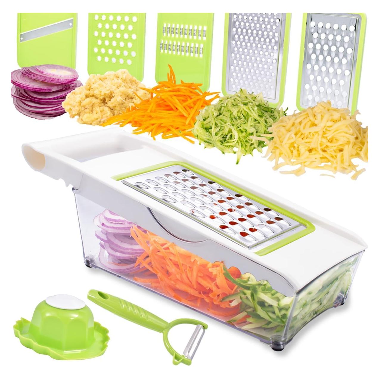 Rallador de Queso 5 en 1 NACOLUS con Contenedor y Cuchillas