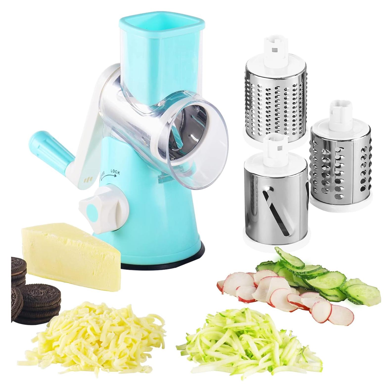 Rallador de Queso EDEFISY 3 en 1 Manual Acero Inoxidable Azul