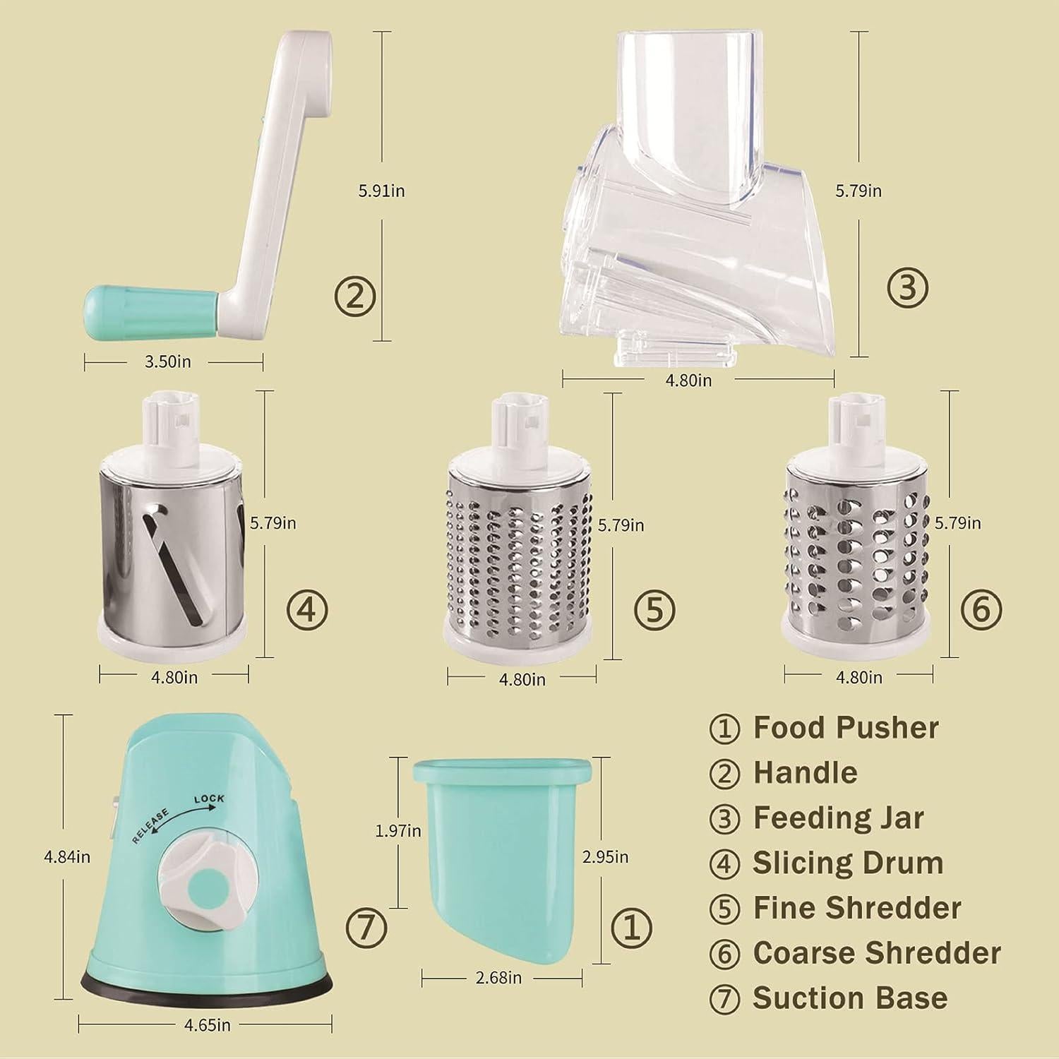 Rallador de Queso EDEFISY 3 en 1 Manual Acero Inoxidable Azul