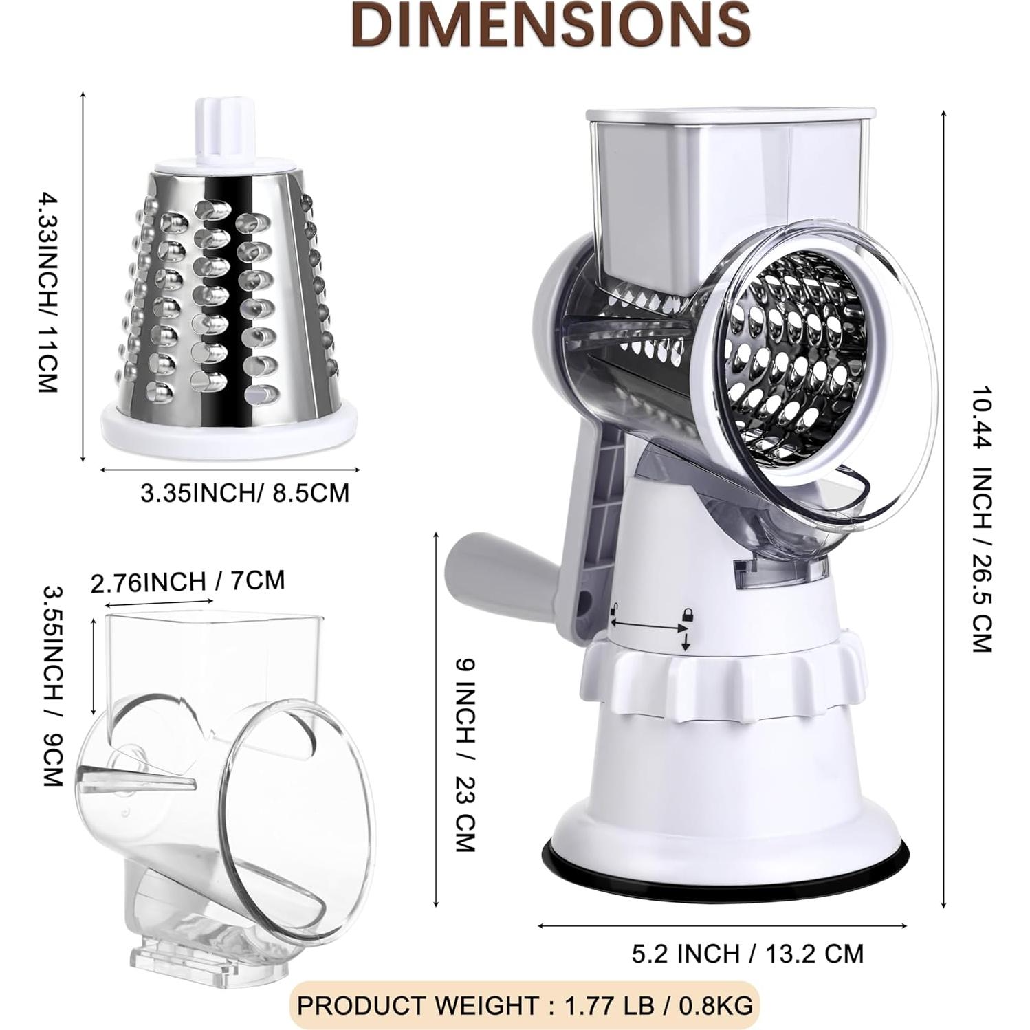Rallador de Queso Manual FAB&DELUXE con 3 Cuchillas Inoxidable