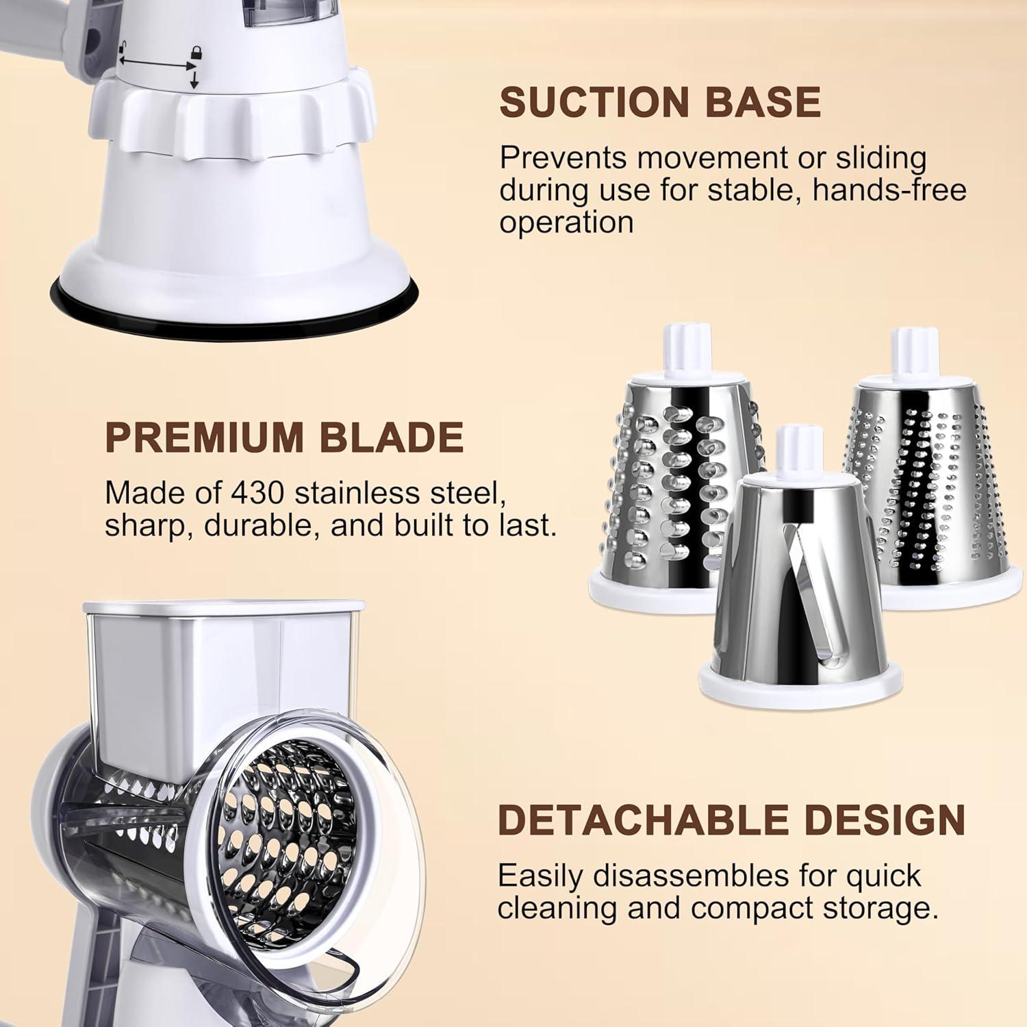 Rallador de Queso Manual FAB&DELUXE con 3 Cuchillas Inoxidable