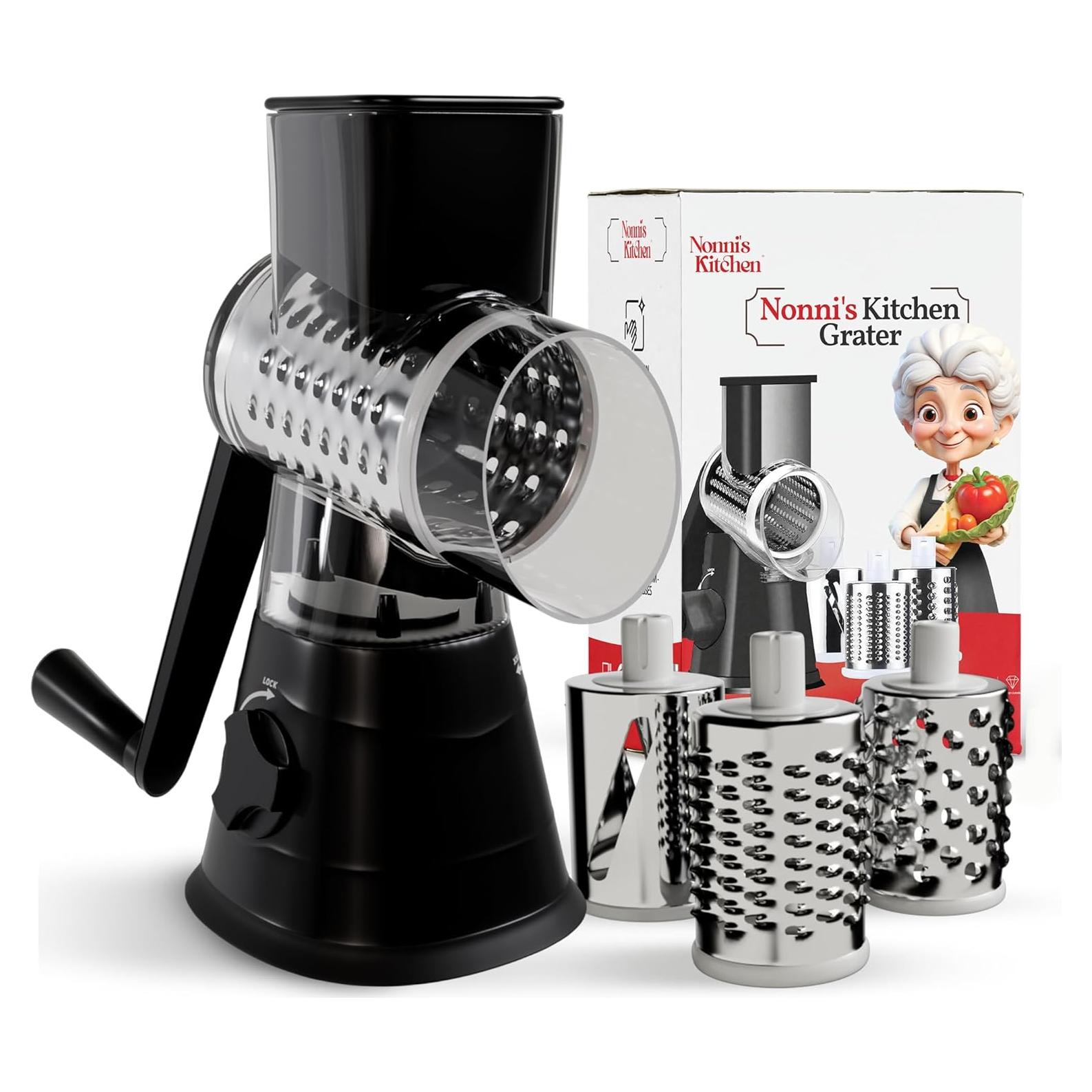 Rallador de Queso Manual Cocina de Nonni con 3 Cuchillas Intercambiables
