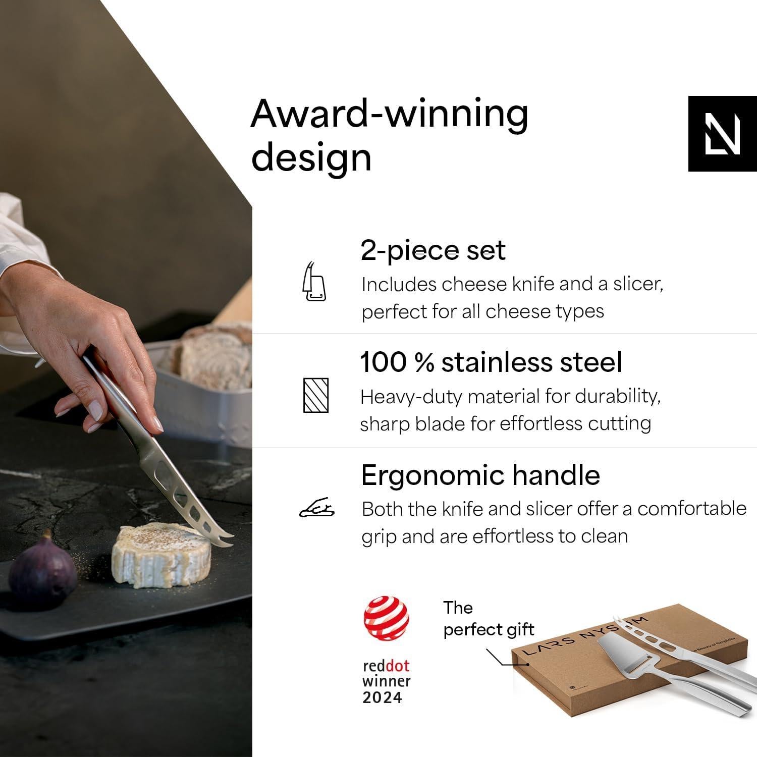 Juego de Cuchillos y Cortador de Queso LARS NYSØM 2 Pcs Acero Inoxidable