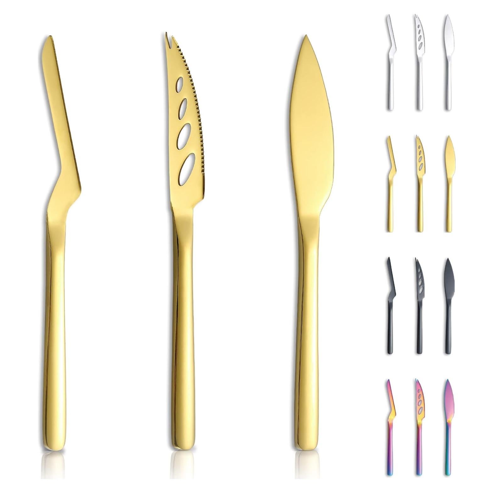 Juego de cuchillos de queso Kyraton Gold 3 piezas acero inoxidable