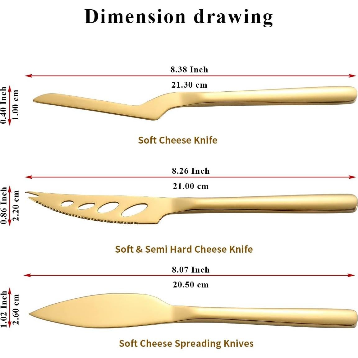 Juego de cuchillos de queso Kyraton Gold 3 piezas acero inoxidable