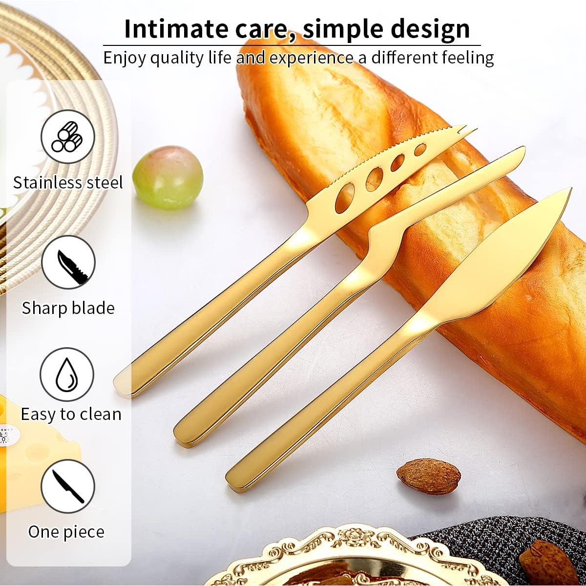 Juego de cuchillos de queso Kyraton Gold 3 piezas acero inoxidable