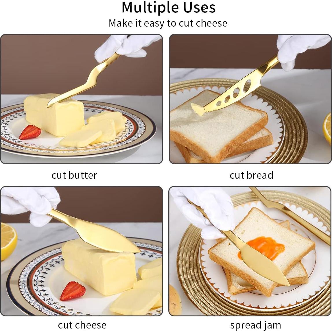 Juego de cuchillos de queso Kyraton Gold 3 piezas acero inoxidable